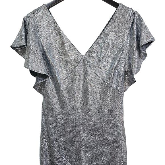 Lauren Ralph Lauren Metallic Silver Gown Size 2 - Picture 2 of 7
